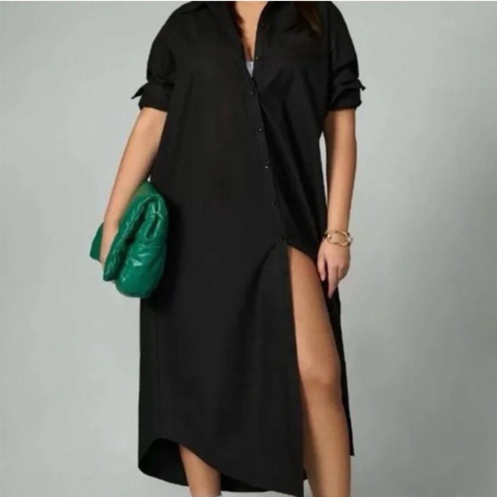 Anthropologie Soren Long-Sleeve Shirt Dress by Maeve NWT Black XS